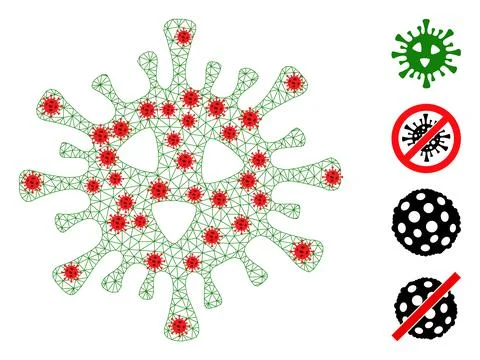Polygonal Network Covid-19 Virus Icon with Pathogen Nodes Illustrazione stock