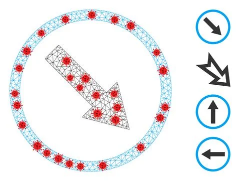 Polygonal Network Down-Right Rounded Arrow Icon with Infection Elements Illustrazione stock