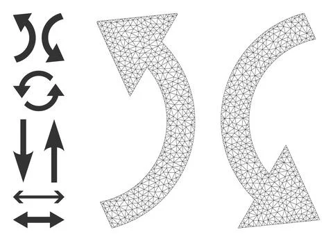 Polygonal Network Exchange Arrows Icon with Simple Symbols 스톡 일러스트