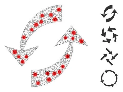 Polygonal Network Exchange Arrows Icon with Infection Elements Illustrazione stock