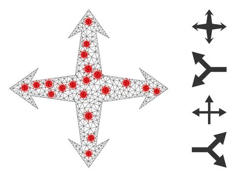 Polygonal Network Expand Icon with Virus Elements Stock Illustration