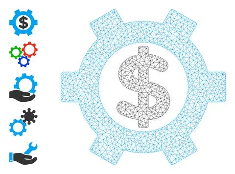 Polygonal Network Financial Settings Icon with Simple Symbols Stock Illustration