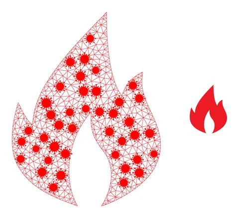 Polygonal Network Fire Flame Icon with Covid Elements Stock Illustration