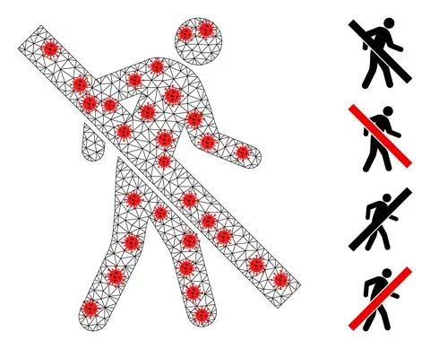 Polygonal Network Forbidden Walking Man Pictogram with Infection Nodes Stockillustratie