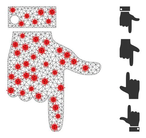 Polygonal Network Hand Pointer Down Icon with Infectious Items Illustrazione stock