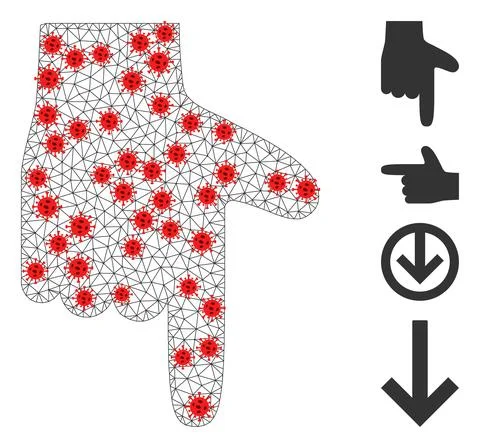 Polygonal Network Hand Pointer Down Pictogram with Infection Elements Illustrazione stock