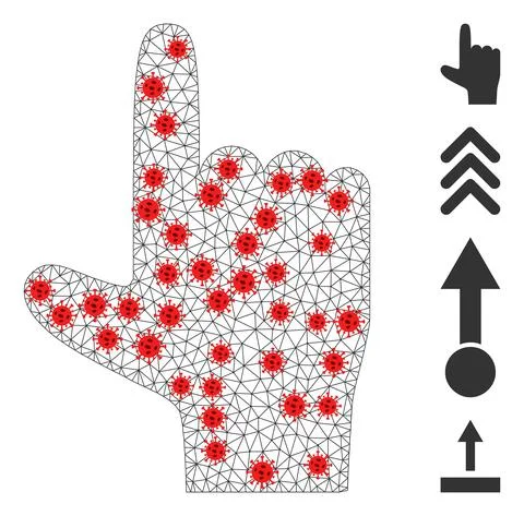 Polygonal Network Hand Pointer Up Icon with Virus Elements Illustrazione stock