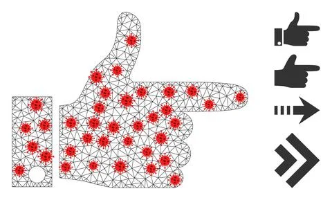 Polygonal Network Hand Pointer Right Pictogram with Covid Nodes Illustrazione stock