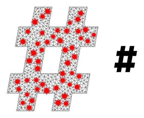Polygonal Network Hashtag Pictogram with Pathogen Centers Stock Illustration