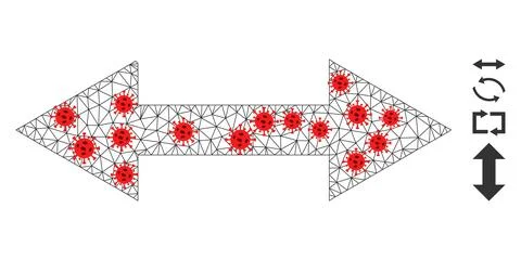 Polygonal Network Horizontal Flip Icon with Coronavirus Centers Stock Illustration