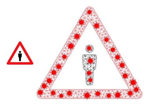 Polygonal Network Human Warning Pictogram with Virus Elements Illustrazione stock