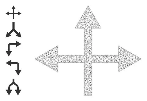 Polygonal Network Intersection Directions Icon with Simple Symbols Stock Illustration