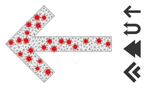 Polygonal Network Left Arrow Icon with Coronavirus Elements Illustrazione stock