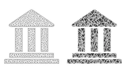 Polygonal Network Mesh Bank Building and Mosaic Icon Ilustración de archivo