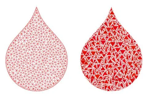 Polygonal Network Mesh Blood Drop and Mosaic Icon Stock Illustration