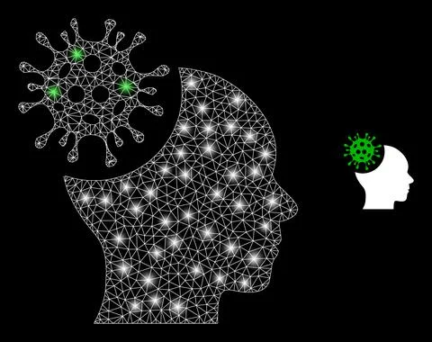 Polygonal Network Mesh Brain Infection with Lightspots Stock Illustration