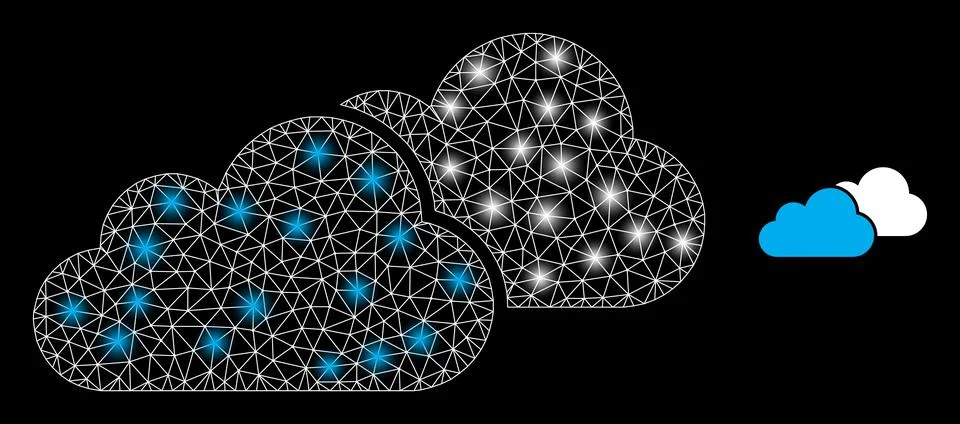 Polygonal Network Mesh Clouds with Glare Spots Stock Illustration