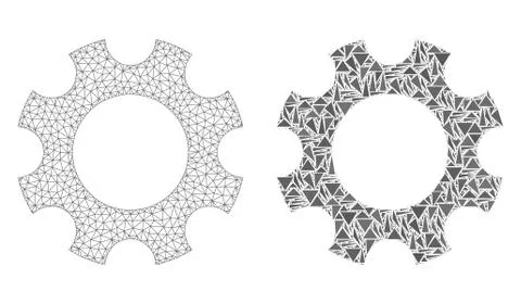 Polygonal Network Mesh Cogwheel and Mosaic Icon Illustrazione stock