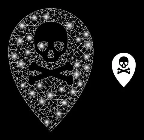 Polygonal Network Mesh Dead Place Marker with Lightspots Illustrazione stock