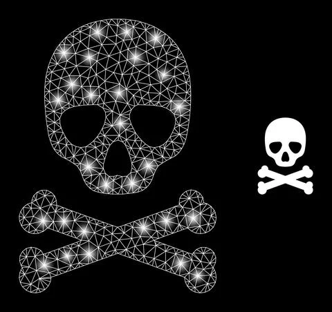 Polygonal Network Mesh Death Skull with Glare Spots Illustrazione stock