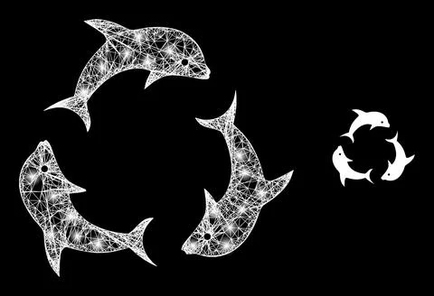 Polygonal Network Mesh Dolphin Trio with Lightspots Stock Illustration