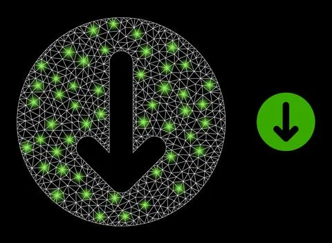 Polygonal Network Mesh Down Direction with Glare Spots Stock Illustration