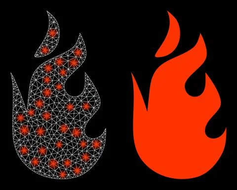 Polygonal Network Mesh Fire Flame with Glare Spots Illustrazione stock