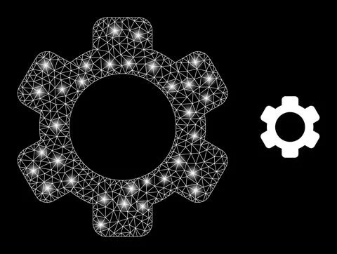 Polygonal Network Mesh Gear with Light Spots Stock Illustration