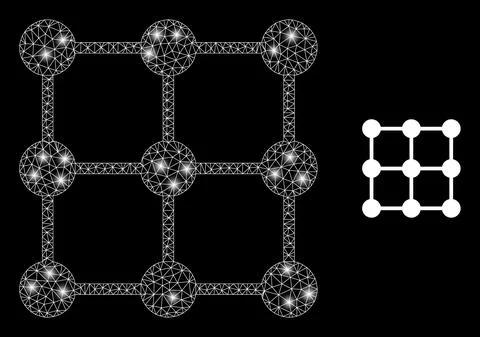 Polygonal Network Mesh Grid Nodes with Lightspots 库存插图