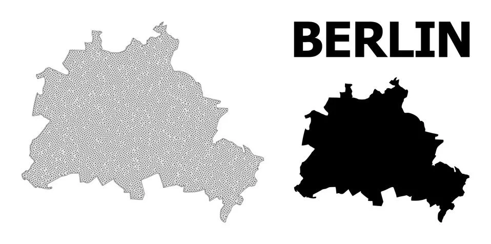 Polygonal Network Mesh High Resolution Vector Map of Berlin City Abstractions 스톡 일러스트