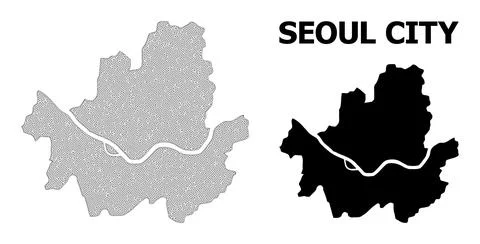 Polygonal Network Mesh High Resolution Vector Map of Seoul Municipality Stock Illustration