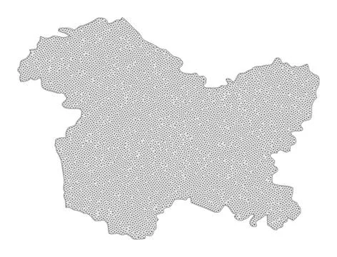 Polygonal Network Mesh High Resolution Raster Map of Jammu and Kashmir State Stock Illustration