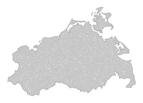 Polygonal Network Mesh High Resolution Raster Map of Mecklenburg-Vorpommern Stock Illustration
