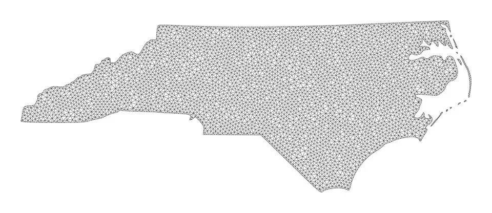 Polygonal Network Mesh High Resolution Raster Map of North Carolina State Stock Illustration