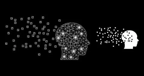 Polygonal Network Mesh Human Memory Synthesis with Light Spots Stock Illustration
