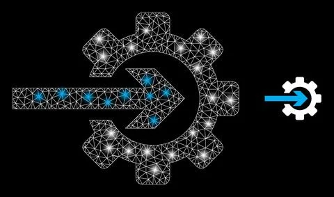 Polygonal Network Mesh Integration Gear with Lightspots Stock Illustration