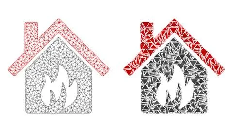 Polygonal Network Mesh Kitchen Building and Mosaic Icon Ilustración de archivo