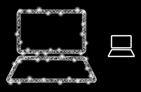 Polygonal Network Mesh Laptop Computer with Lightspots Ilustración de archivo