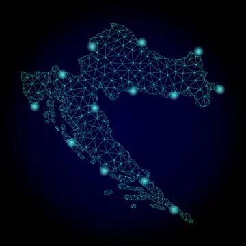 Polygonal Network Mesh Map of Croatia with Light Spots イラスト素材