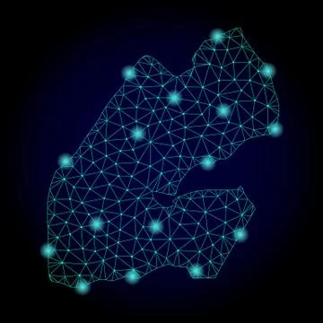 Polygonal Network Mesh Map of Djibouti with Light Spots Stock Illustration