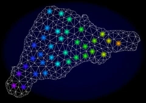 Polygonal Network Mesh Map of Easter Island with Bright Light Spots Stock Illustration