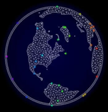 Polygonal Network Mesh Map of Global World with Bright Spectrum Light Spots Stock-Illustration
