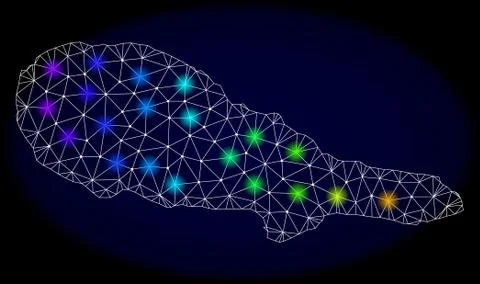 Polygonal Network Mesh Map of Pico Island with Colorful Light Spots Ilustración de archivo