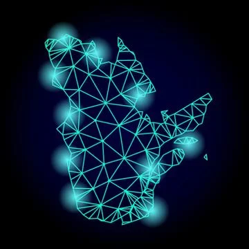 Polygonal Network Mesh Map of Quebec Province with Light Spots Stock Illustration