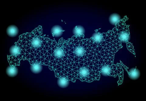 Polygonal Network Mesh Map of Russia with Light Spots Illustrazione stock