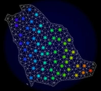 Polygonal Network Mesh Map of Saudi Arabia with Bright Light Spots Illustrazione stock