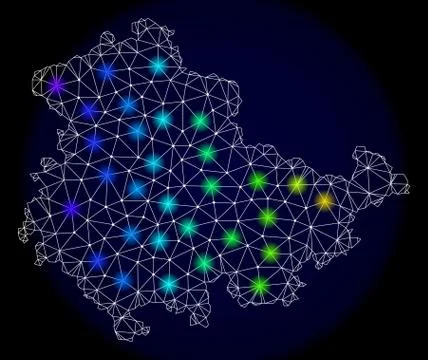 Polygonal Network Mesh Map of Thuringia Land with Bright Light Spots Illustrazione stock