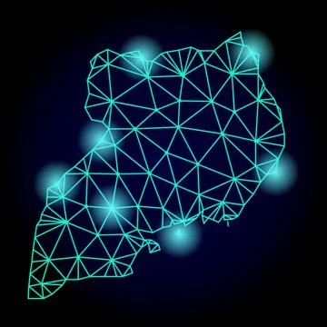 Polygonal Network Mesh Map of Uganda with Light Spots Stock Illustration