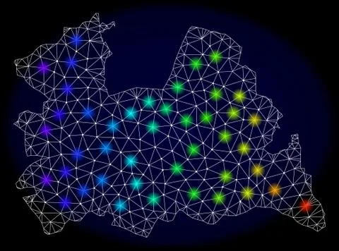 Polygonal Network Mesh Map of Utrecht Province with Bright Light Spots Stock-Illustration