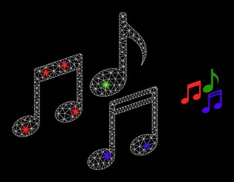 Polygonal Network Mesh Melody Notes with Magic Stock Illustration